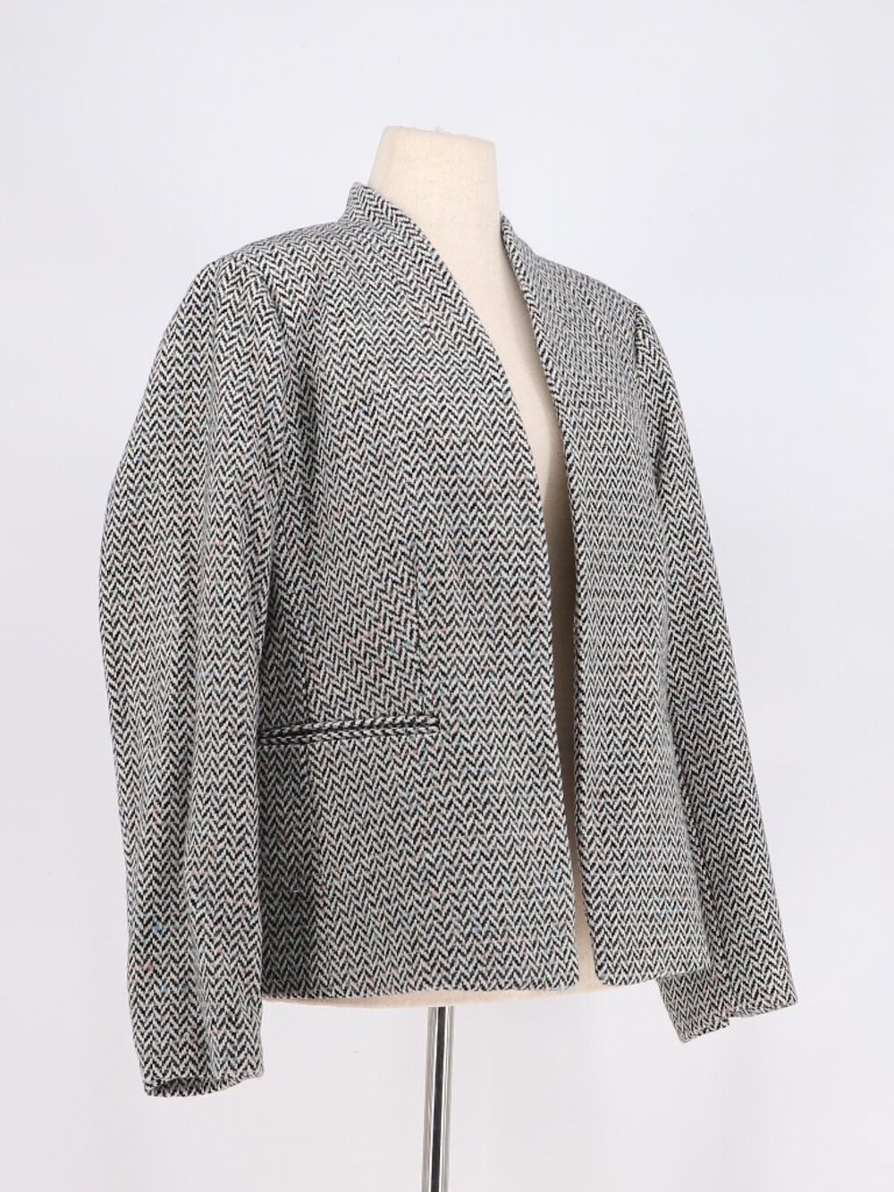 J. CREW Gray Herringbone Broadway Open Front Blazer Wool Preppy Size 20 - Picture 2 of 7